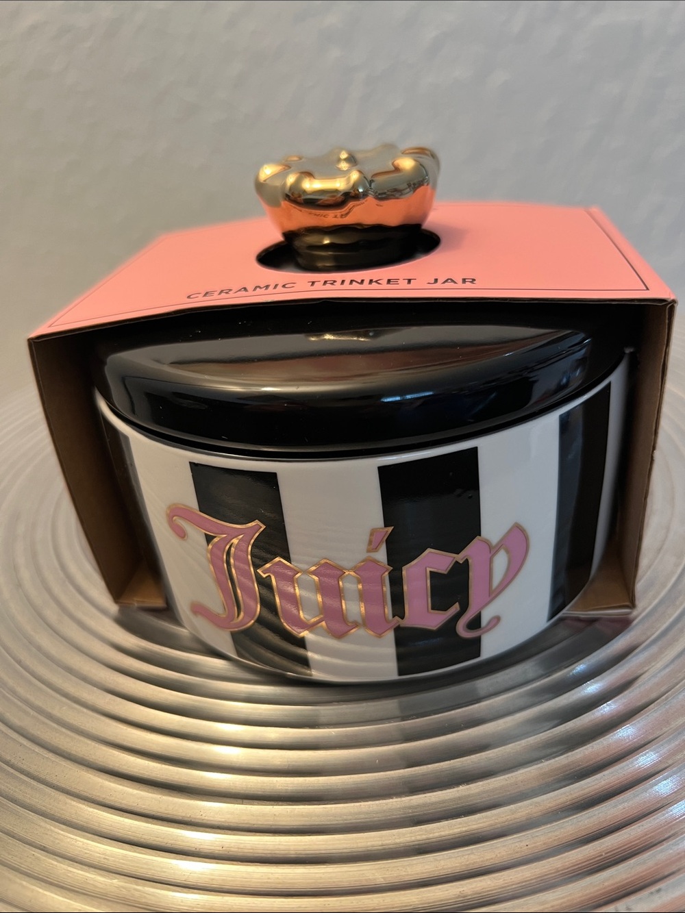 Juicy Couture Black Ceramic Trinket Jar with Gold Crown Knob